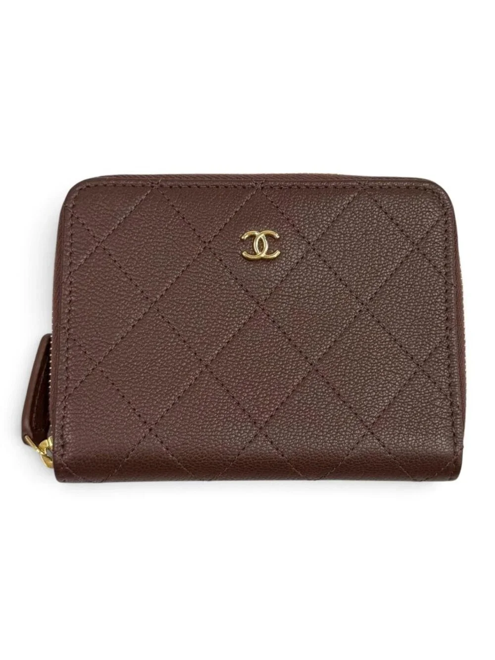 Chanel CC Logo Round Zip Grained Goatskin Compact Wallet Bifold